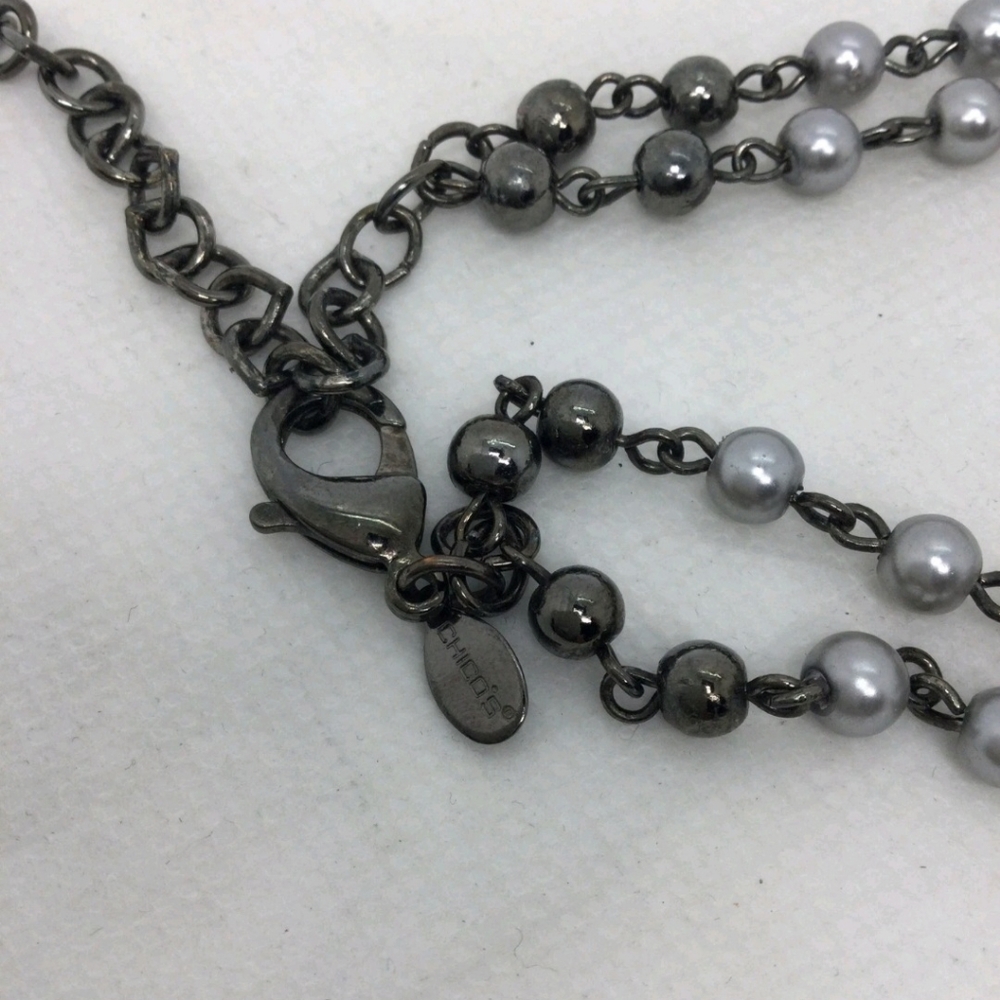 Chico's Faux Pearl Rhinestone Statement Necklace EUC 16" - Picture 4 of 6